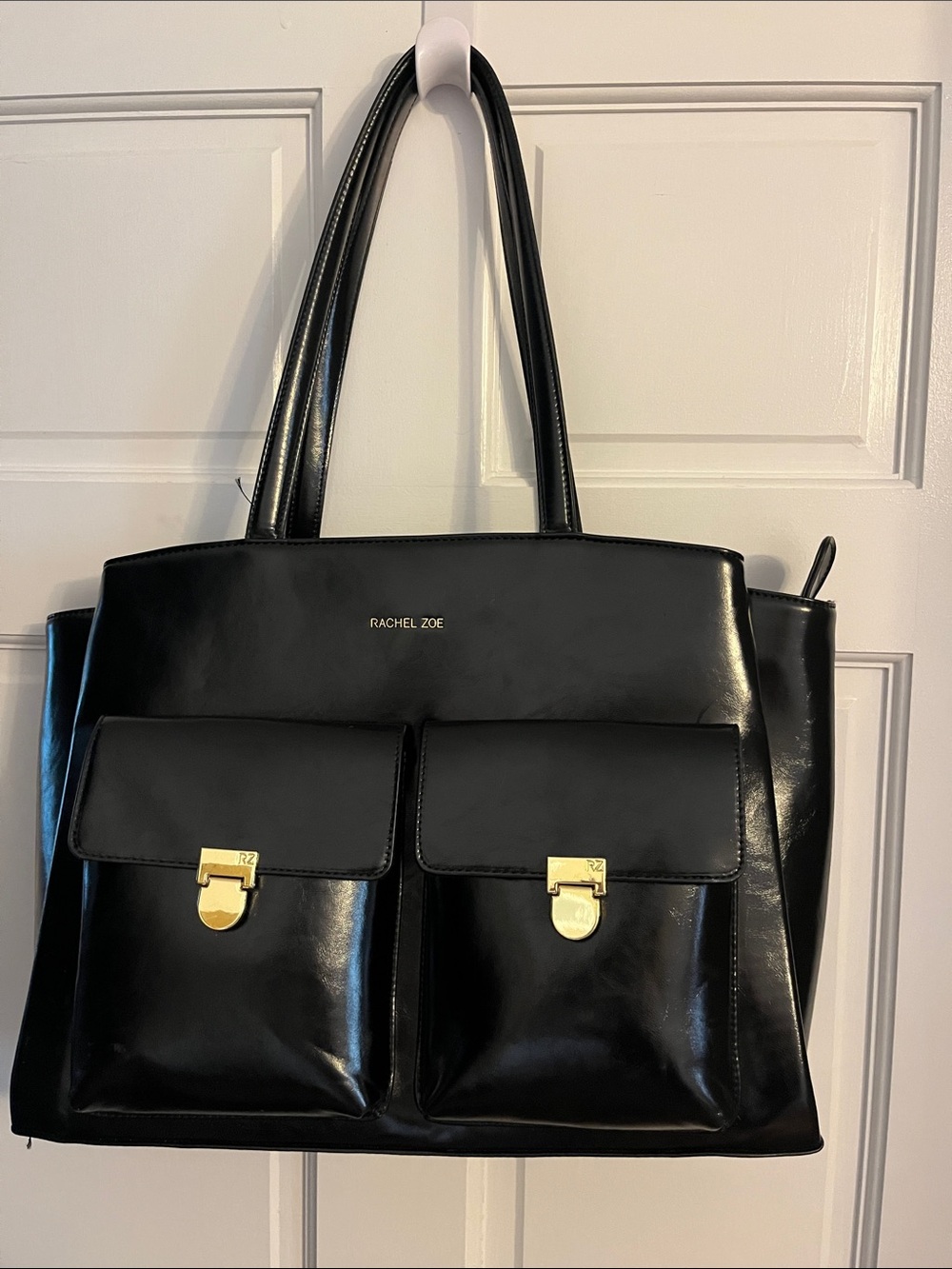 Rachel Zoe Black Patent Tote with Front Lock Pockets